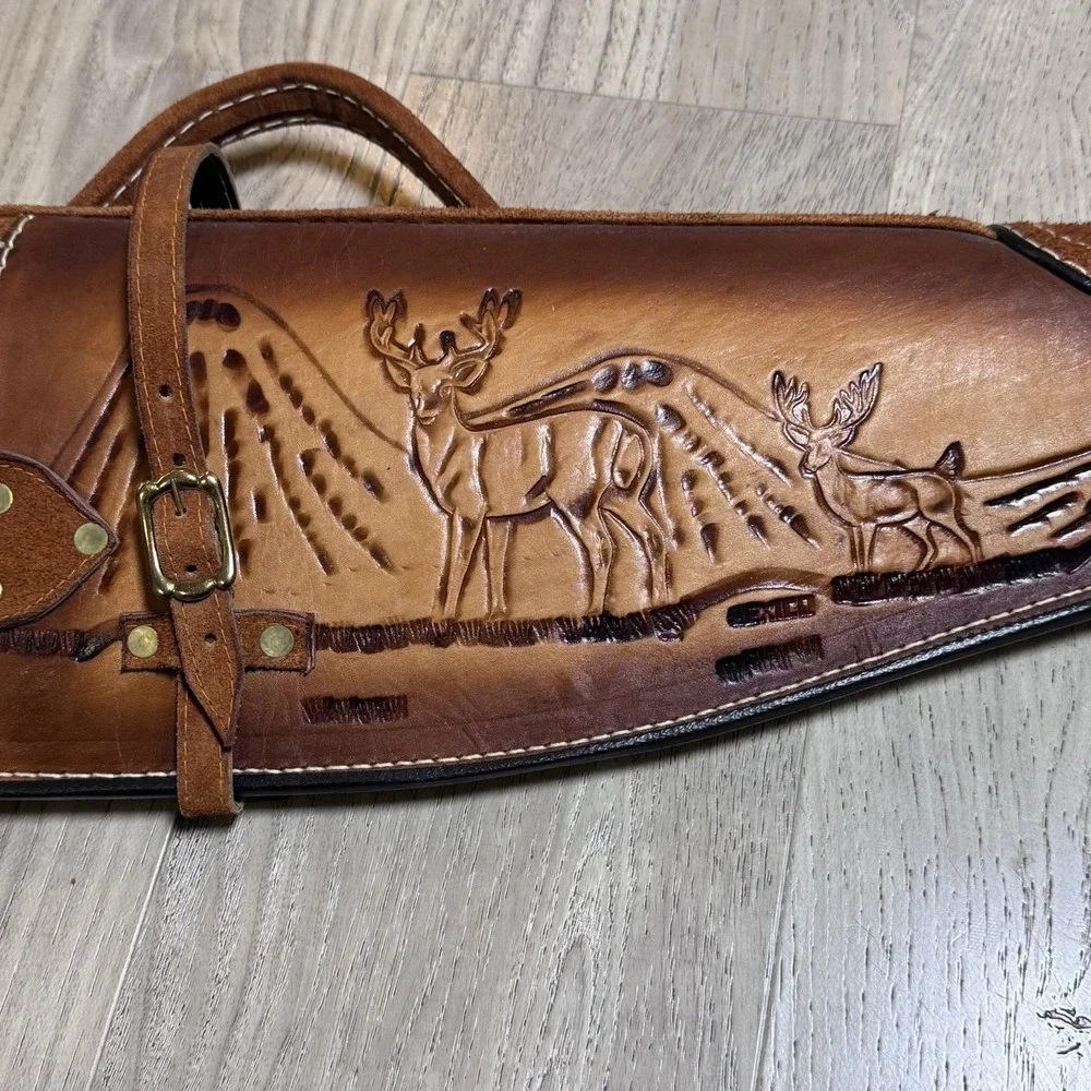 VTG Leather‎ Rifle Gun Case Scabbard Hand Made Deer Scene Western Design 51x9